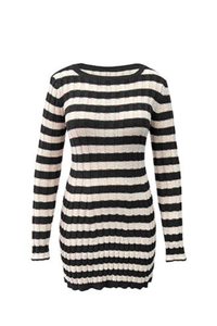 Women's Striped Ribbed Knit  Long Sleeve Bodycon Mini Dress