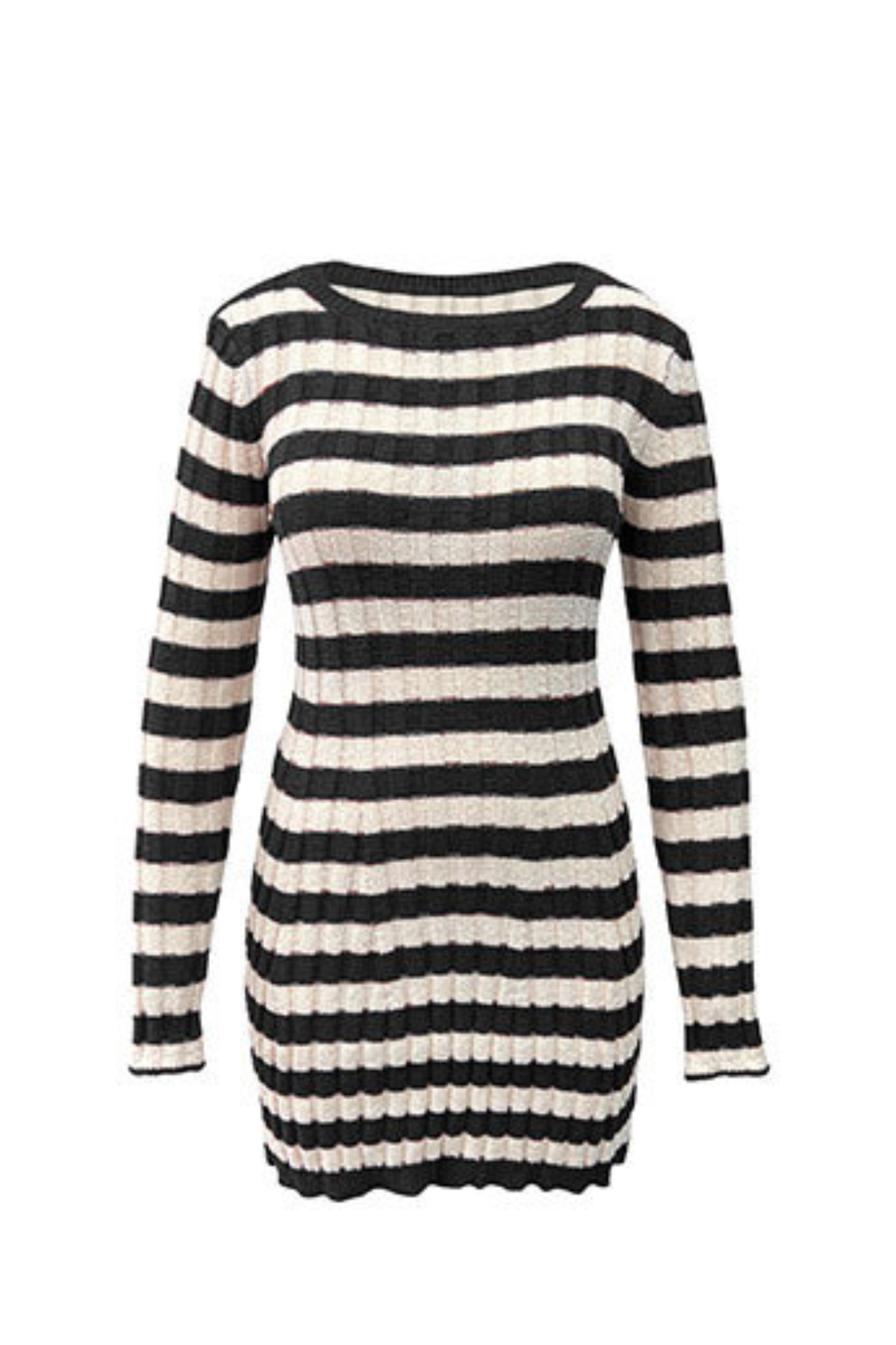 Women's Striped Ribbed Knit  Long Sleeve Bodycon Mini Dress