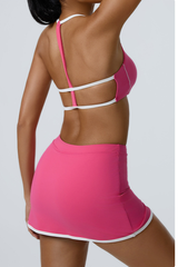 Women's Color-Block Sports Bra & Slit Mini Skirt Set