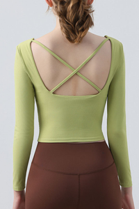Women's Ruffle Square Neck Crisscross Back Pilates Top