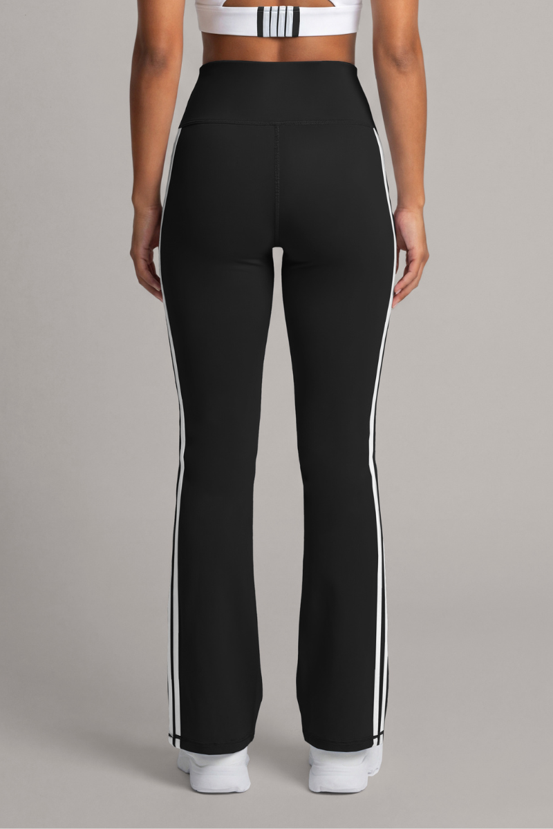 Women's Side White Stripe High Rise Flared Pants(Pre-Order)