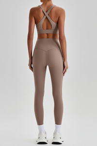 Women's Cross Back Bra & Side Pocket Yoga Leggings Set