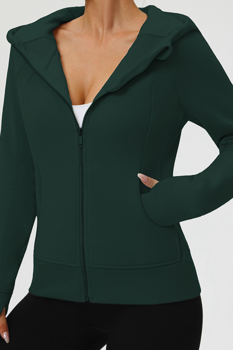 Women's hight strech full-zip hooded sports jacket.