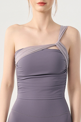 Women's Color Block Twist One-Shoulder Ruched Yoga top
