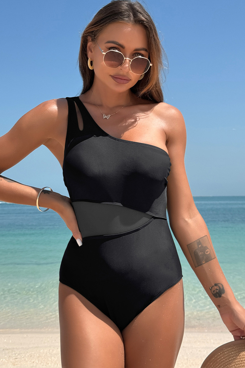 Women's  One Shoulder Mesh-Trimmed One-Piece Swimsuit