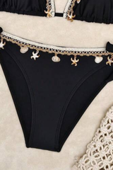 Women's Triangle Cup Halter Side Tie Solid Open Back Bikini