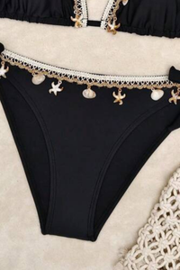 Women's Triangle Cup Halter Side Tie Solid Open Back Bikini