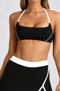 Contrast Halter T-Back Cutout Square Neck Sports Bra