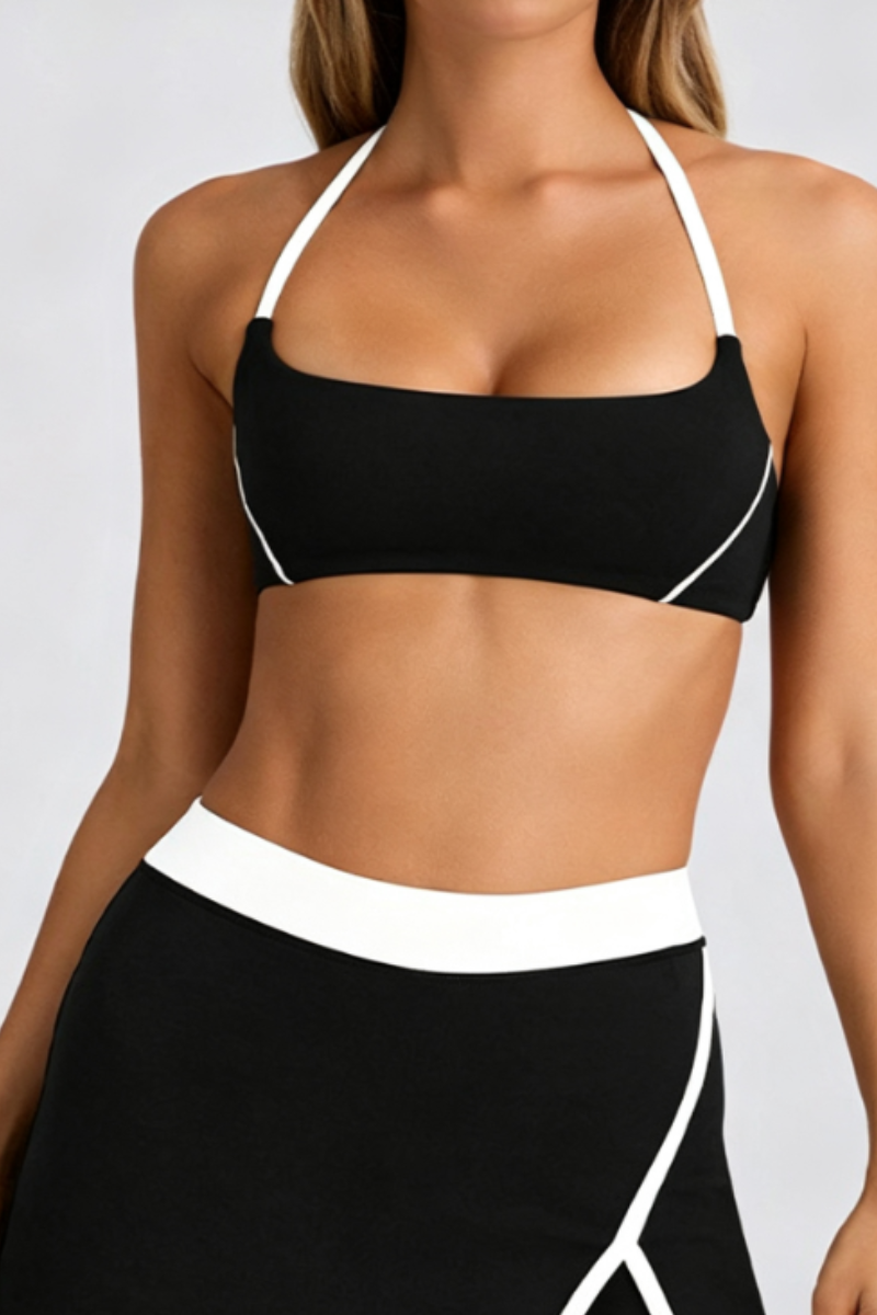 Contrast Halter T-Back Cutout Square Neck Sports Bra