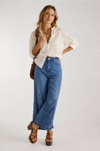 Women's High Waist Wide Leg Jeans with Ruffle Hem