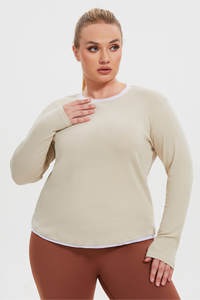 Women’s Plus Size Fake two-piece Color Block Long Sleeve Top