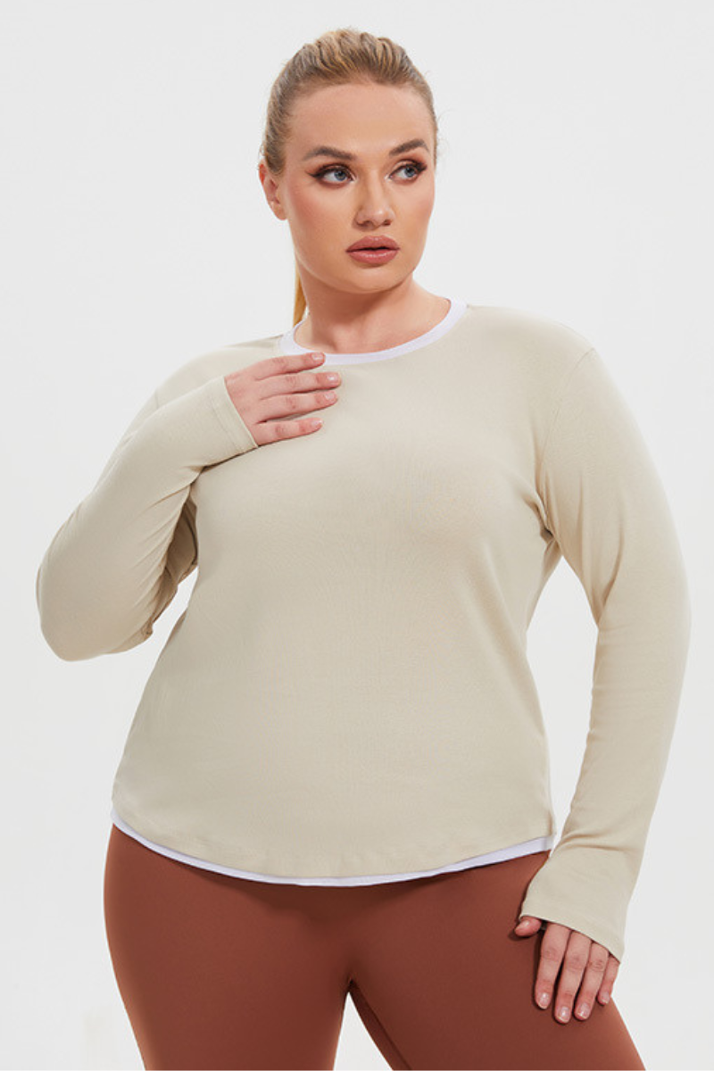 Women’s Plus Size Fake two-piece Color Block Long Sleeve Top