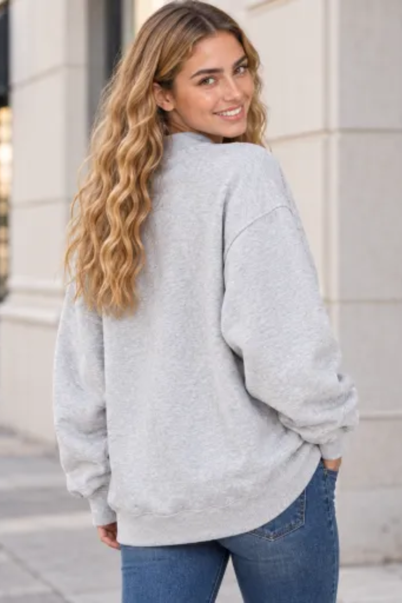 Women's Fall Letter Appliqué Embroidery Mockneck Sweatshirt