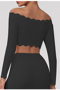 Women's Sports Ruffle Off The Shoulder Long Sleeve Yoga Top