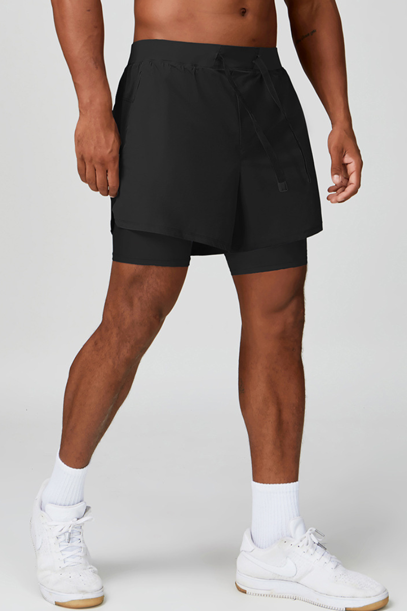 Men's Drawstring Solid Faux Two Piece Quick Dry Shorts