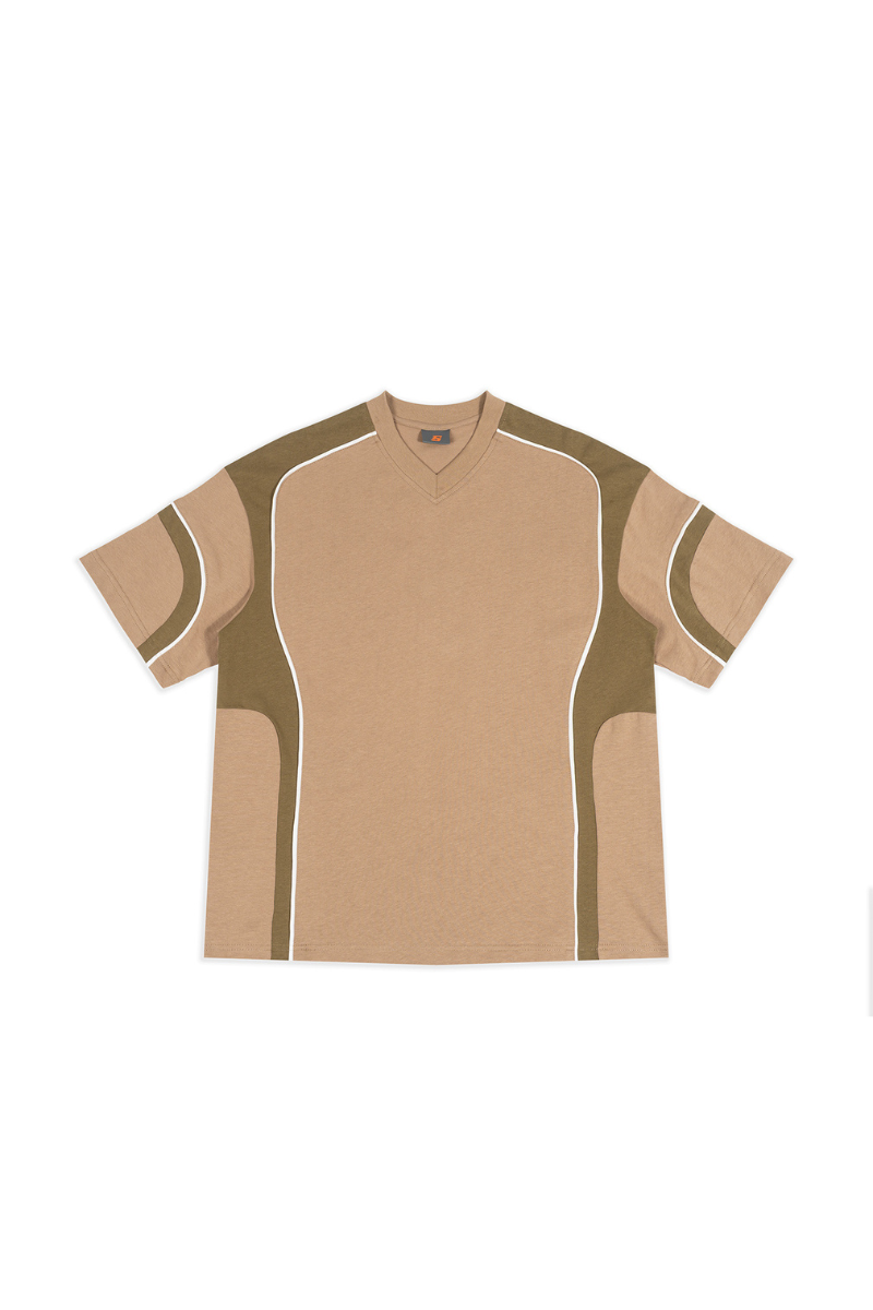 Unisex 100% Cotton Color-Block V-Neck Short-Sleeve T-Shirt