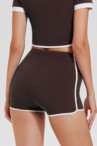 Women's Contrast Trim Drawstring Side Pocket Fitness Shorts