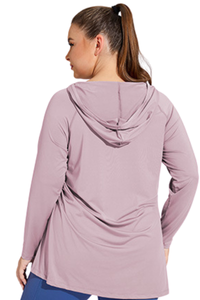 Plus Size Women's Side Pleated Long Sleeve Hooded Cover Up