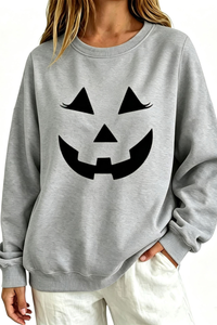 Women's Fall Halloween Pumpkin Face Print Relaxed Sweatshirt