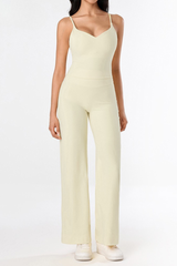 Women's Brushed Yoga Set:V-Neck Tank Top & Wide-Leg Pants