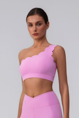 Women's Scalloped Asymmetric One-Shoulder Cropped Sports Bra