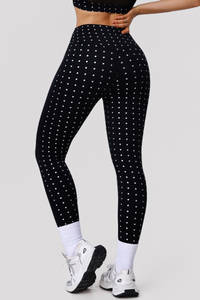 Women's Athletic High-Waist Hot Silver Polka Dot Leggings