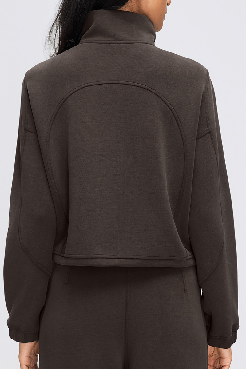 Women's Fall/Winter Stand Collar Half Zip Cropped Sweatshirt