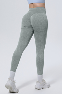Women's Athletic Seamless Washed Pleated Yoga Leggings
