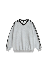 Women's Fall V Neck Lace Spliced Loose StripesThin Pullover