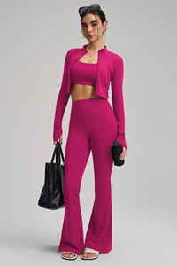 Women Sculpt Jacket Thin-Strap Bra Flared Pants 3-Piece