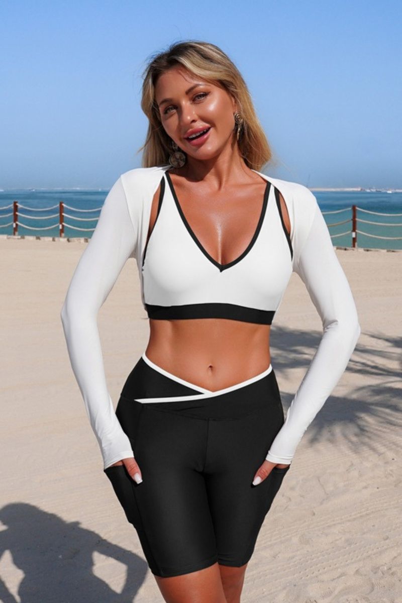 Women Bikini Set: Bra & Sun-Protective Cover-Up & Shorts