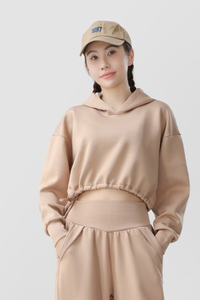 Women's Fall Cropped Drawstring Hem Loose Fit Sweatshirt