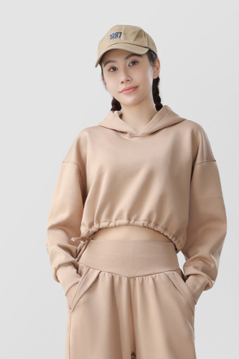 Women's Fall Cropped Drawstring Hem Loose Fit Sweatshirt