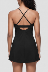Women's Cross Back Tennis Mini Dress With Built‑In Shorts