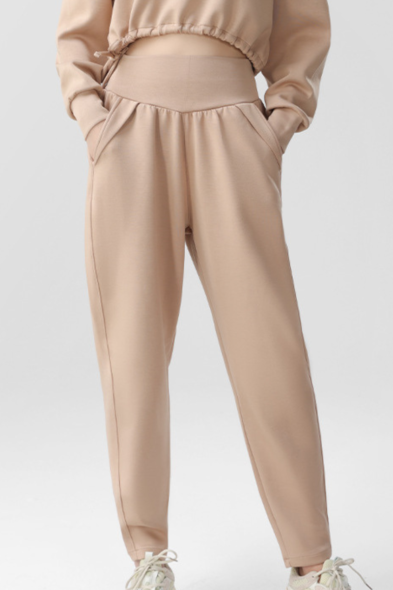 Women's High Rise Joggers with Pleated Waist and Side Pocket