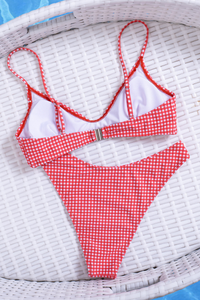 Women's Summer Red White Gingham Thin Strap Triangle Bikini