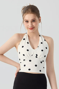 Women's Vintage Polka Dot Halter V-Neck Yoga Tank Top