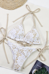 Women's Sexy High Waist Deep V Halter Slit Bikini - 3pcs