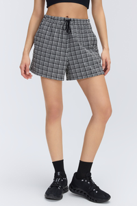 Women's Summer Drawstring Bubble Plaid Casual Shorts
