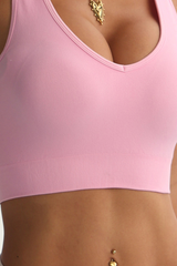Women's Seamless V-neck Cross Back Solid Athletic Bra