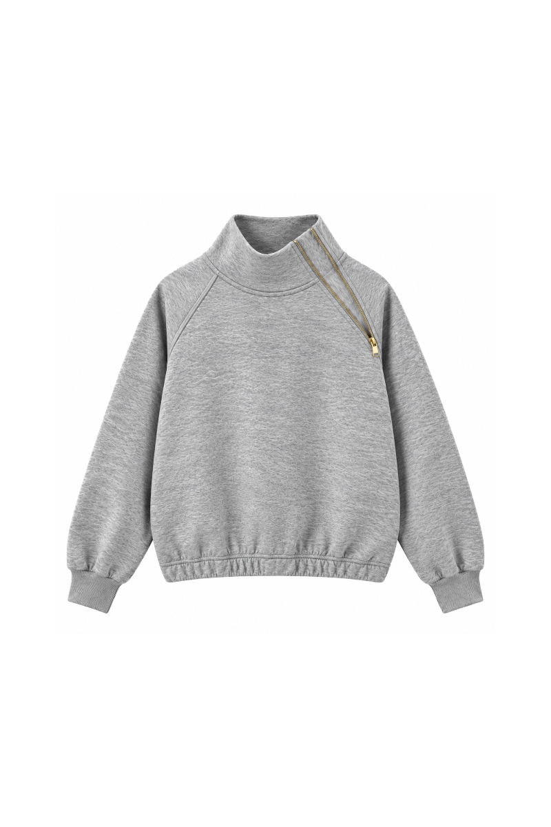 Women's Asymmetric Zip Elastic Hem Mock Neck Sweatshirt