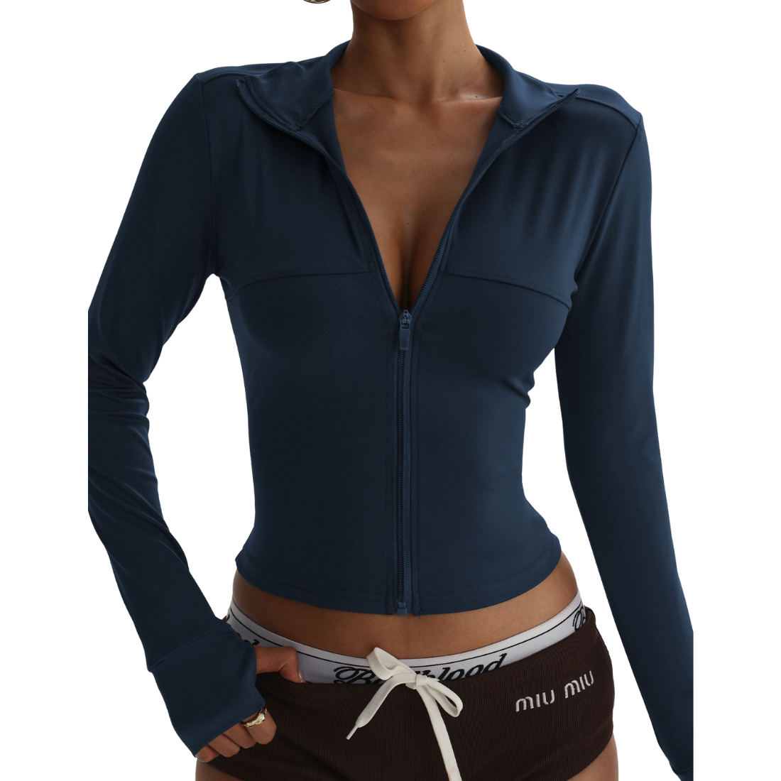 Women's Zip-Front Cropped Polo Top