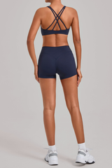 Women's Yoga Set:Cross Back Bra And High-Waist Shorts