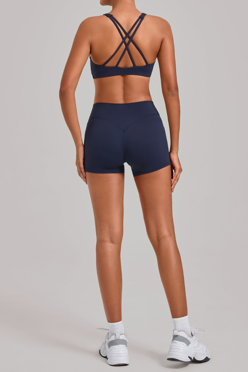Women's Yoga Set:Cross Back Bra And High-Waist Shorts