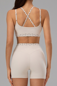 Women's Polka Dot Contrast Bra and Athletic Shorts Yoga Set