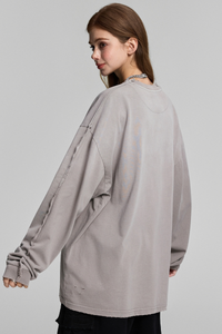 Women's Fall 100%Cotton Vintage Washed Drop Shoulder Pullover