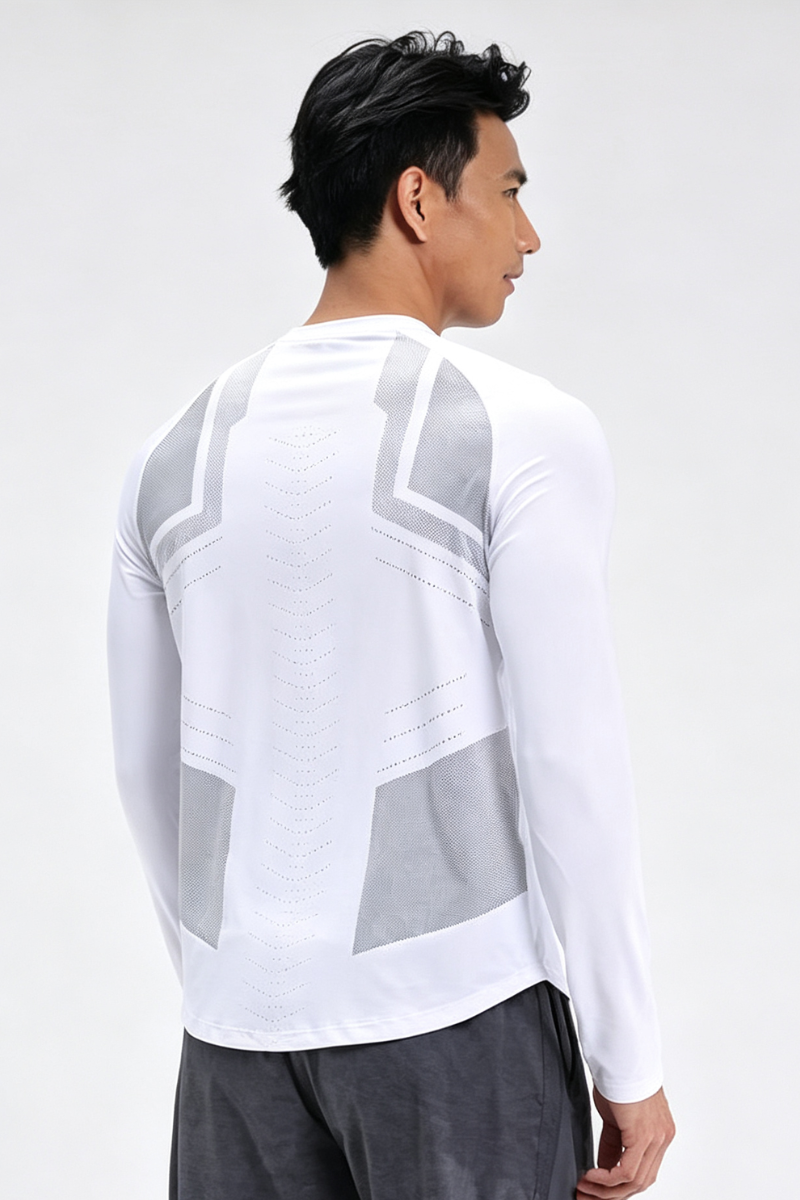 Men's Quick Dry Back Print Athletic Long Sleeve T-shirt
