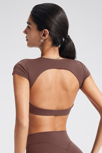 Women's Roundneck Cutout Cropped Sports Yoga T-shirt