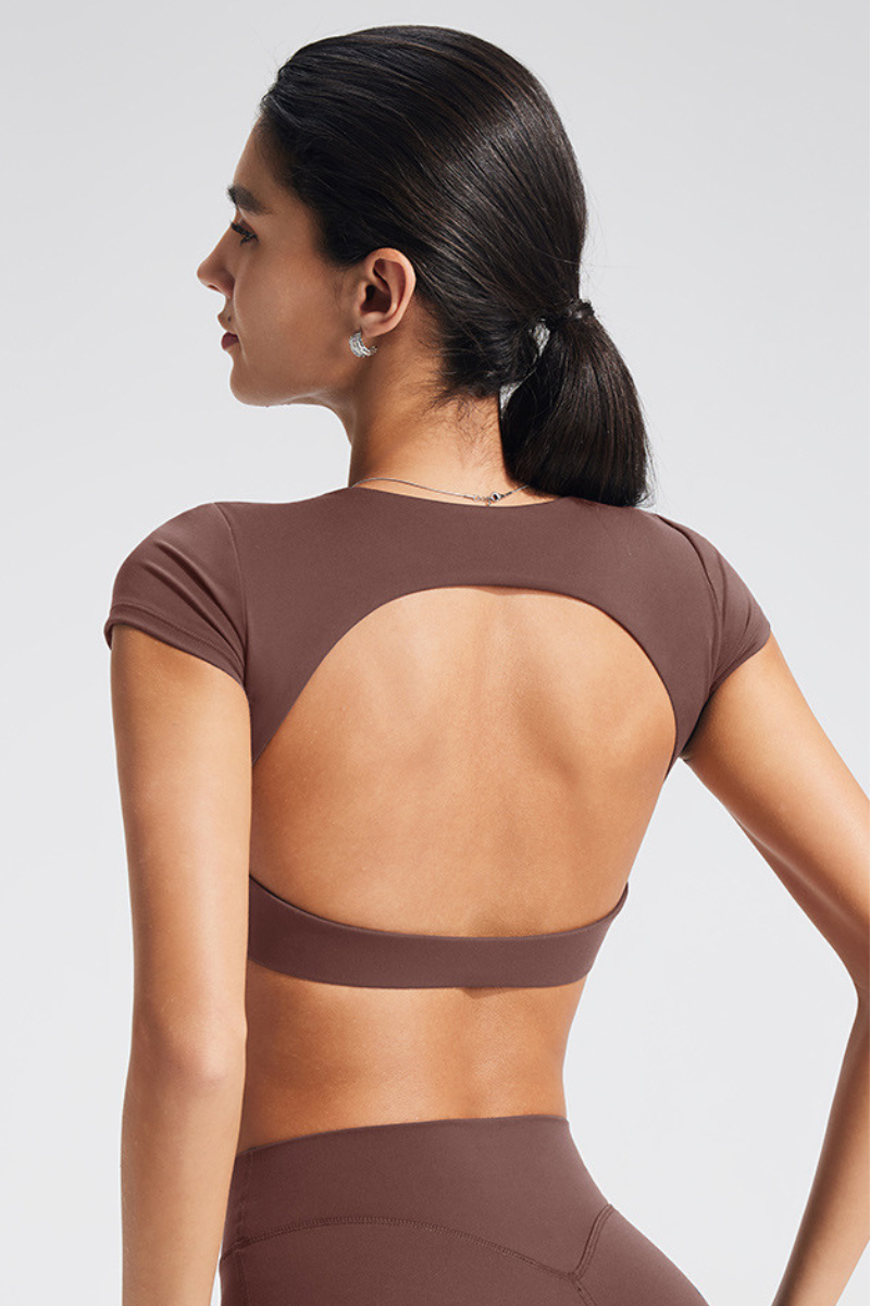 Women's Roundneck Cutout Cropped Sports Yoga T-shirt