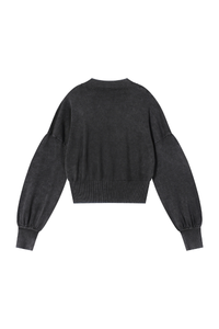 Women's Fall 100% Cotton Rib Hem Balloon Sleeves Sweatshirt